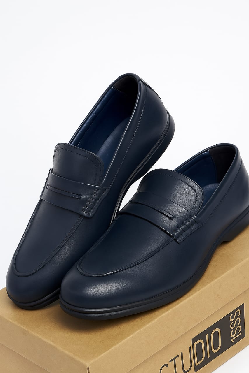 Navy Blue Classic Penny Loafers